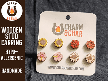 Flower Wood Stud Earrings - Floral Fashion Earring Set - Stud Earring - Charm and Char